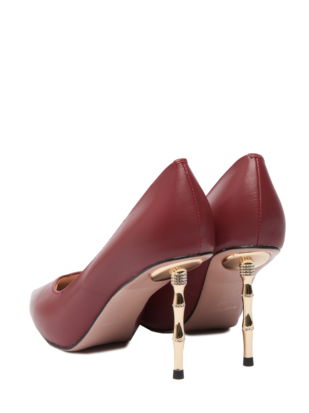 Женские туфли кожаные бордовые на бамбуковом каблуке