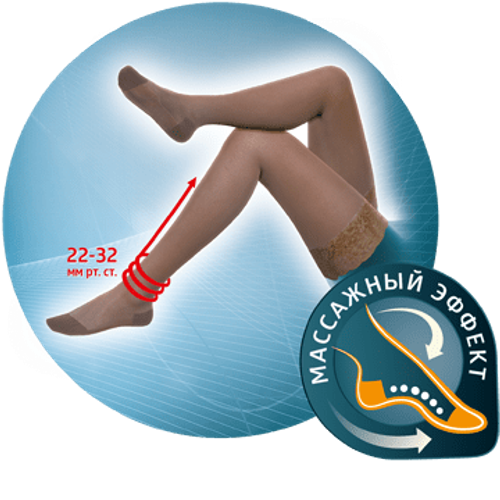Чулки компрессионные прозрачные с ажурным верхом, MED, II класс компрессии. JW-222 (Размер: 5, Цвет: черный)