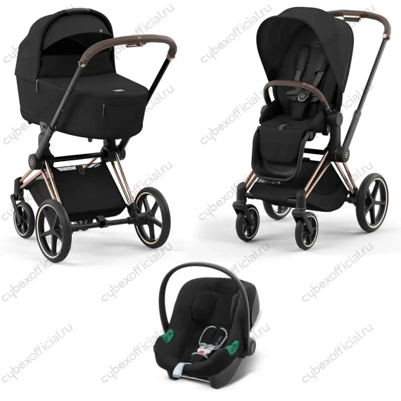 Детская коляска Cybex Priam IV 3 в 1 Sepia Black шасси Rosegold автокресло Aton B i-Size