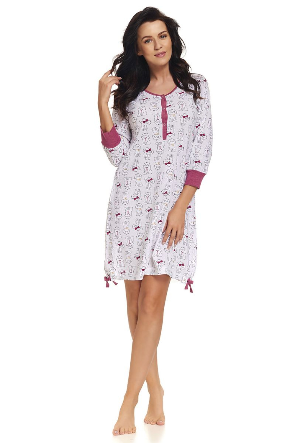 Светло-серая сорочка на пуговках с принтом в виде кошек (Размер: M) (Цвет: светло-серый)