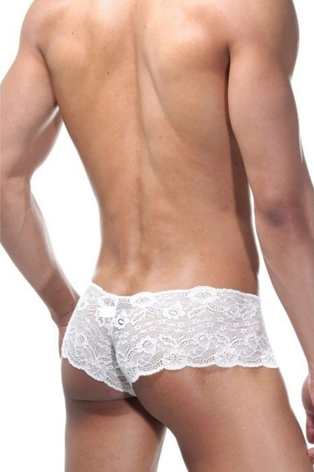 Кружевные трусы-хипсы с плотной вставкой (Размер: L-XL) (Цвет: белый с черным)