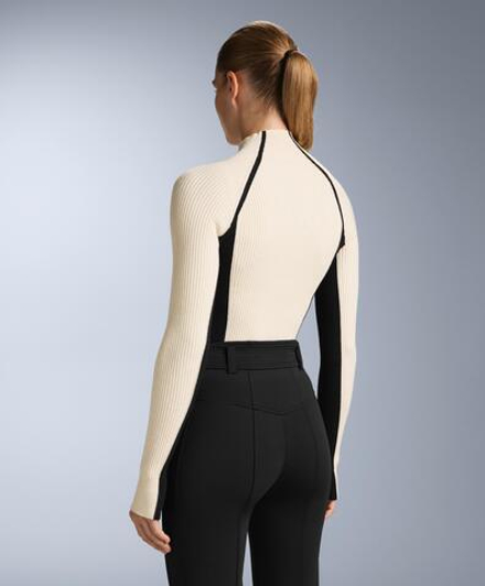 Oysho Футболка базового слоя из контрастной трикотажной ткани в рубчик, бежевый/черный