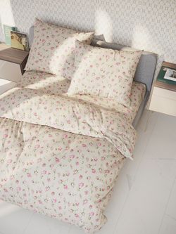 Наволочка комплект 2шт перкаль Сказка "Розовые бутоны на бежевом" 30х30 см на молнии