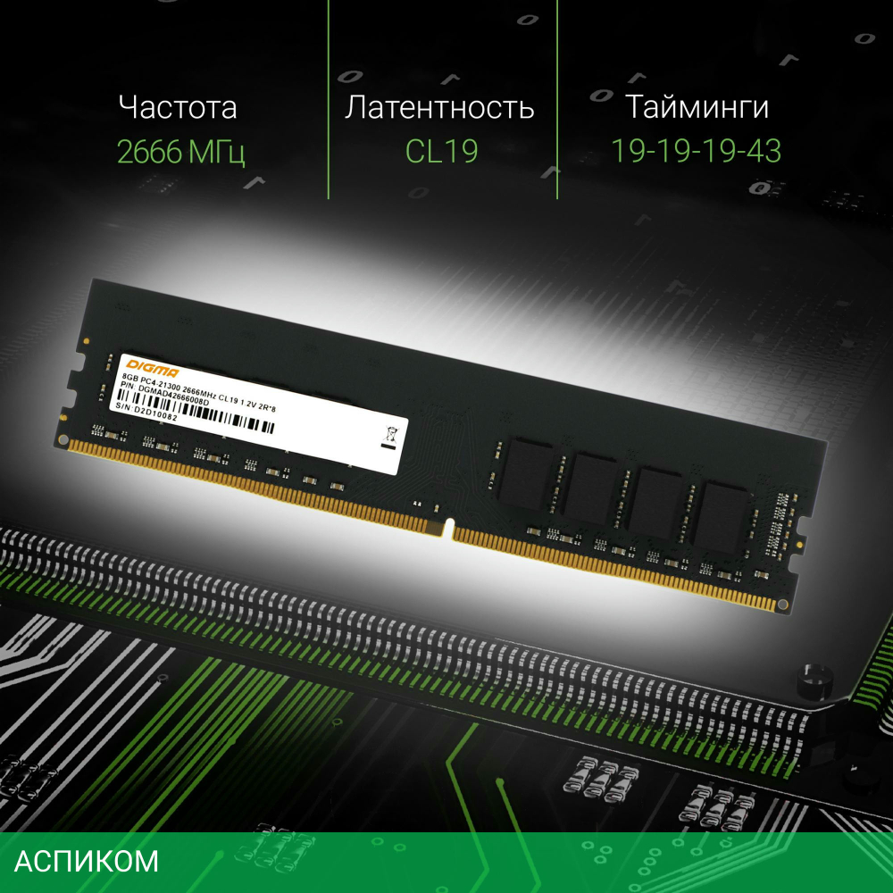 Оперативная память Digma DDR4 8Gb RTL (DGMAD42666008D)