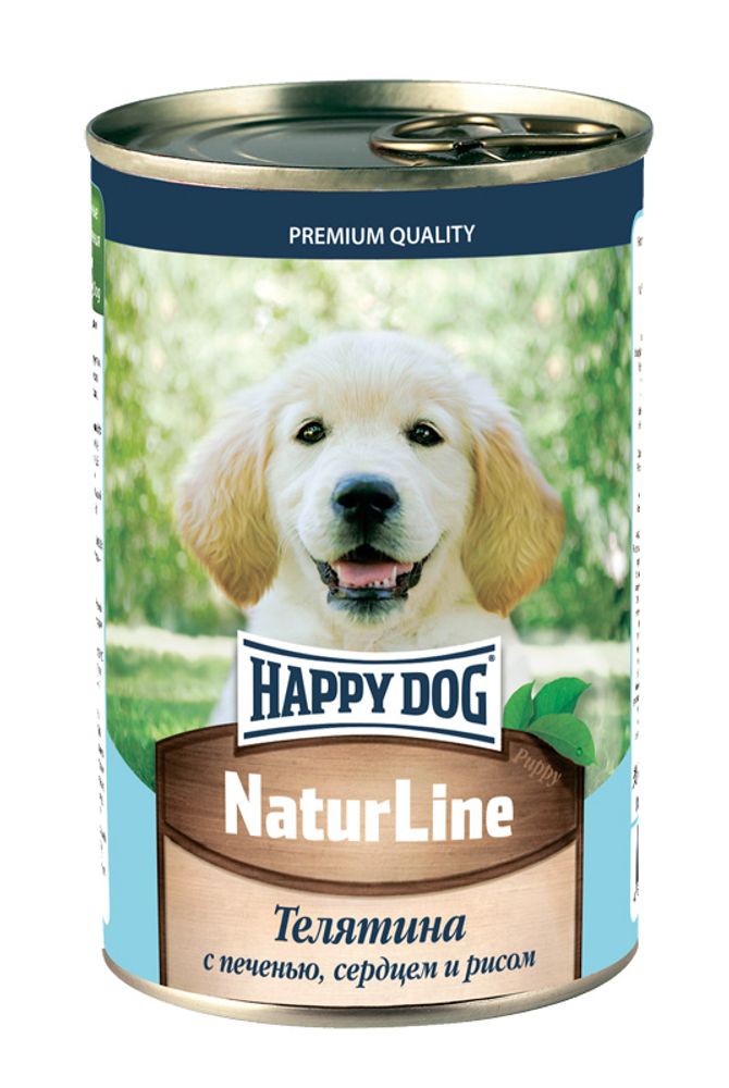Консервы HAPPY DOG для щенков с телятиной, печенью, сердцем и рисом - 410 гр