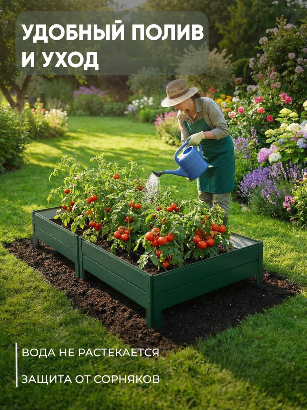 Грядка Ивановская 1х2 метра, борт 20см Зеленый (RAL 6005), (сборка: саморезы)