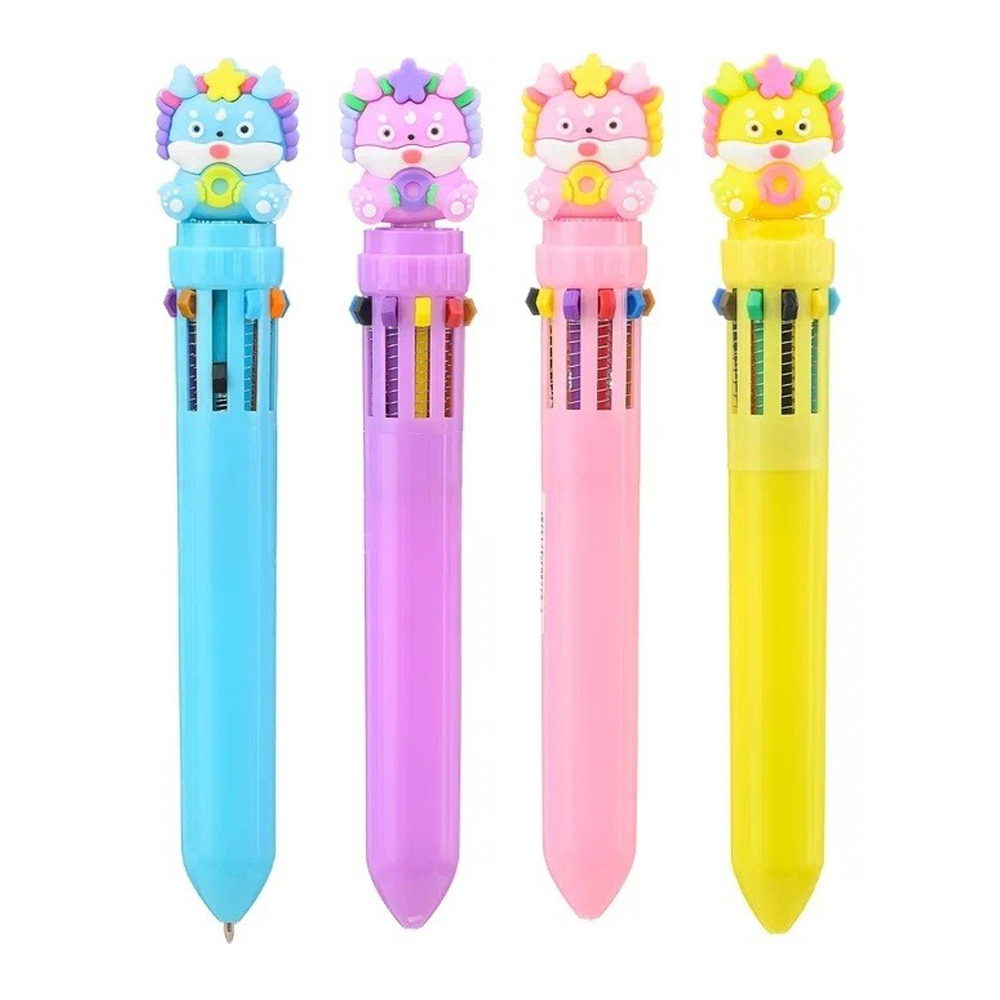 Ручка шариковая, автоматическая, 10в1, Basir, серия "ДРАКОША", 10-ти цветная, с резиновой фигуркой, 36 шт