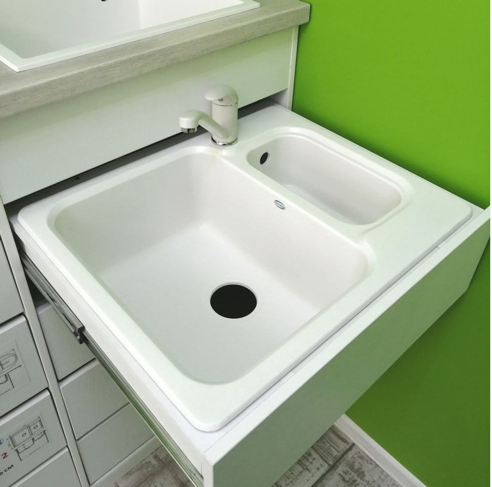 Мойка POLYGRAN F-09 белый хлопок №36, смеситель НИЗКИЙ КРАН СТАНДАРТ белый