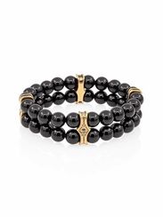 Браслет двойной из натурального чёрного кварца 8 мм с шармом Всевидящее око из бронзы