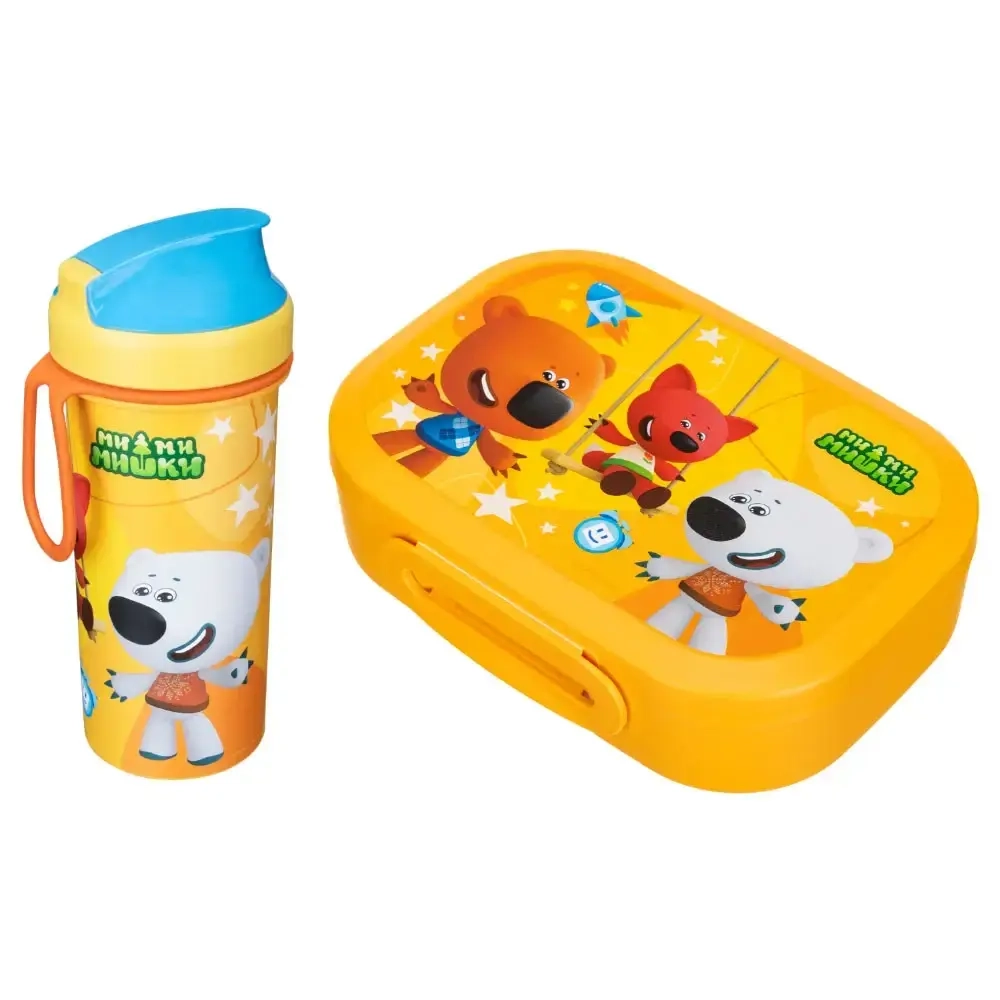 Набор: ланч-бокс 0,98л + стакан с крышкой 0,4л «МИ-МИ-МИШКИ» оранжевый