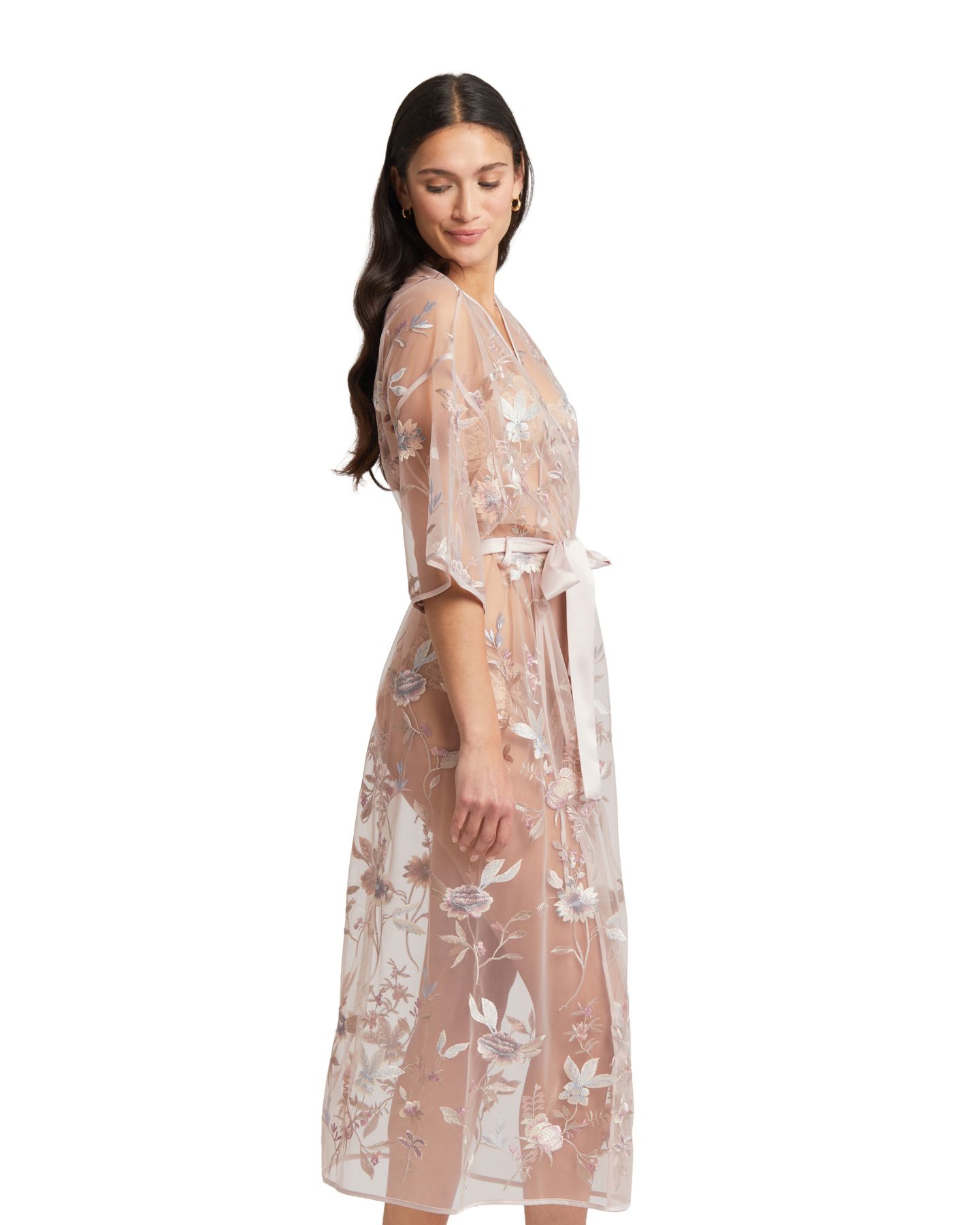 халат из прозрачной ткани с цветочной вышивкой Rya Collection Stunning пыльная роза