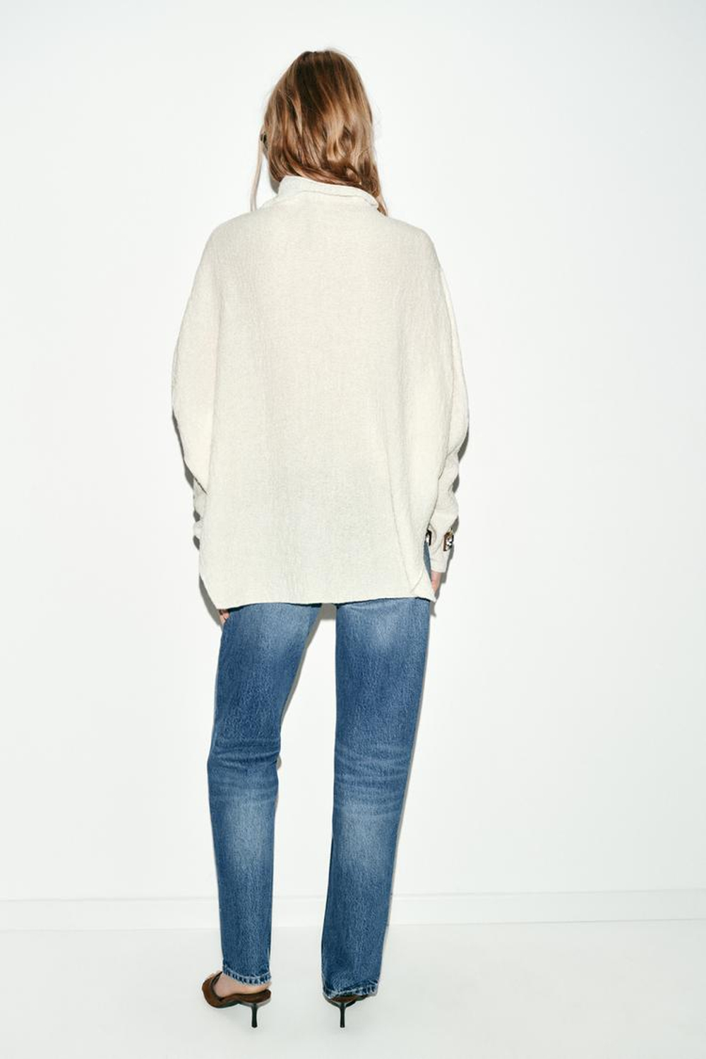 ZARA ВЯЗАНЫЙ СВИТЕР-НАКИДКА, ЭКРЮ