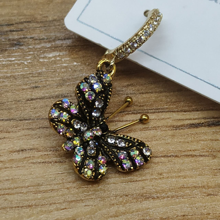 Серьги кольца подвеска Бабочка с усиками стразы цвет серебристый хамелеон металл золотистый