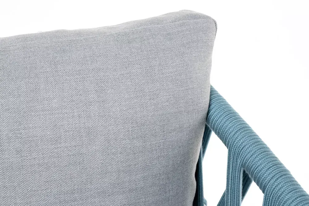 "Диего" кресло плетеное из роупа, каркас алюминий светло-серый (RAL7035) муар, роуп бирюзовый круглый, ткань светло-серая