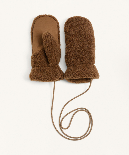 Oysho Варежки из искусственной овчины на шнурке, коричневый