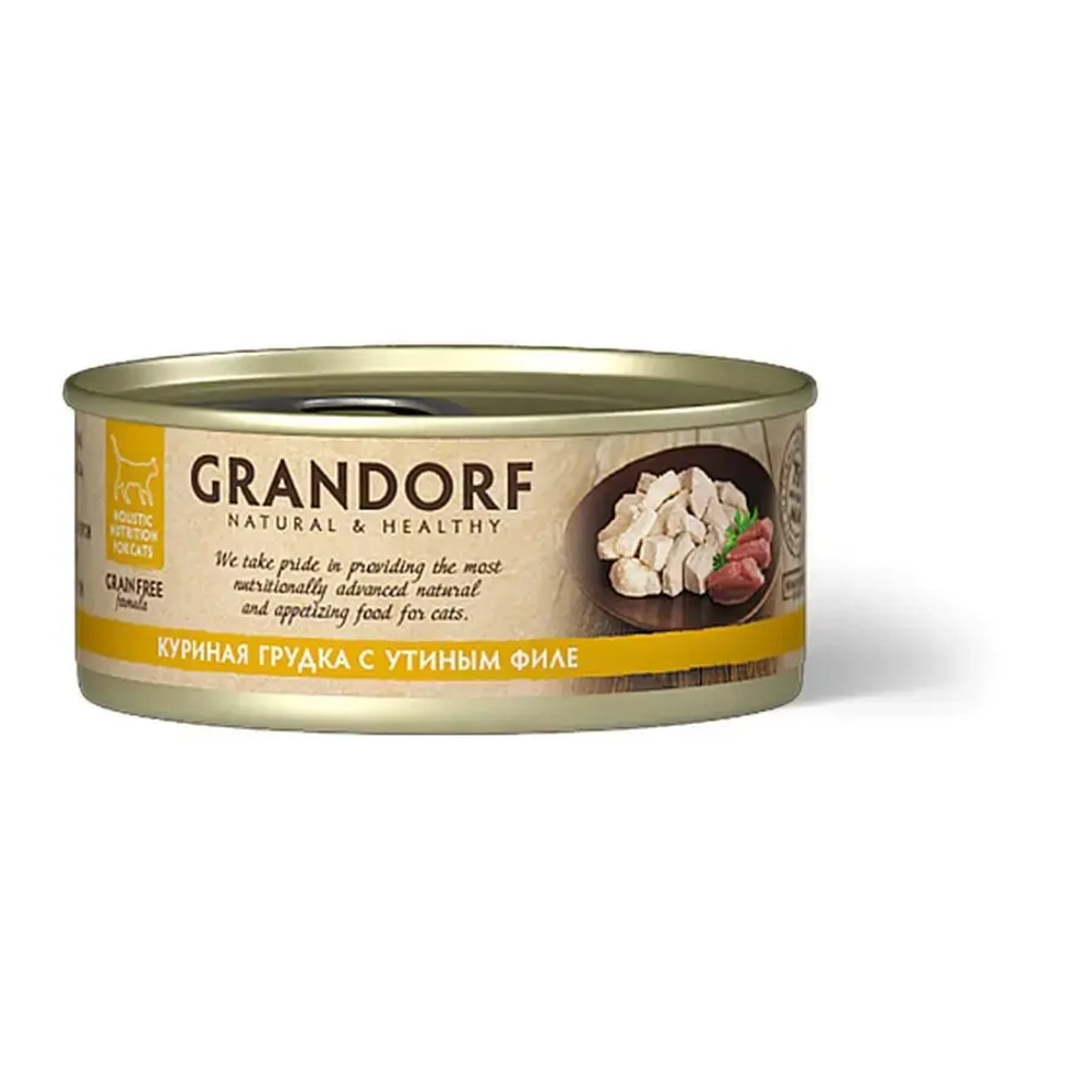 Grandorf chicken with duck in broth влажный корм для кошек, куриная грудка с утиным филе - 70 г х 6 шт