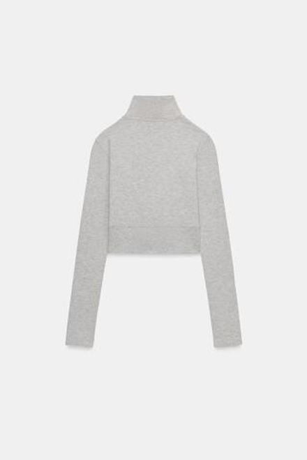 ZARA УКОРОЧЕННАЯ ТОЛСТОВКА НА МОЛНИИ, СЕРЫЙ МЕЛАНЖ
