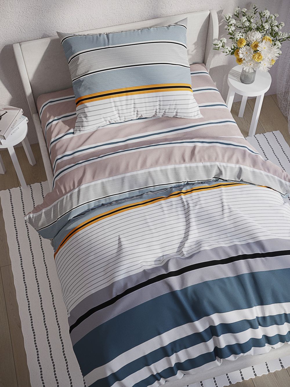 Постельное белье Сказка "Аляска/Аляска (компаньон)" 1,5-сп Наволочка 70х70 см 1 шт Простынь на резинке 90х200 см Пододеяльник 145х215 см, перкаль