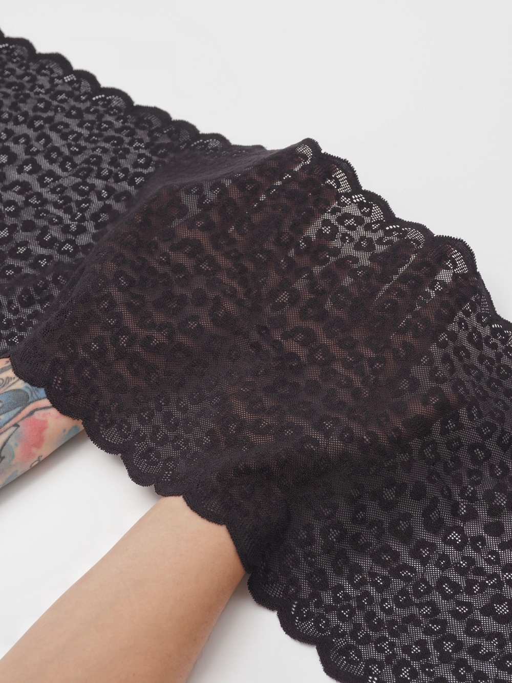 Эластичное кружево леопард черный ширина 22 см