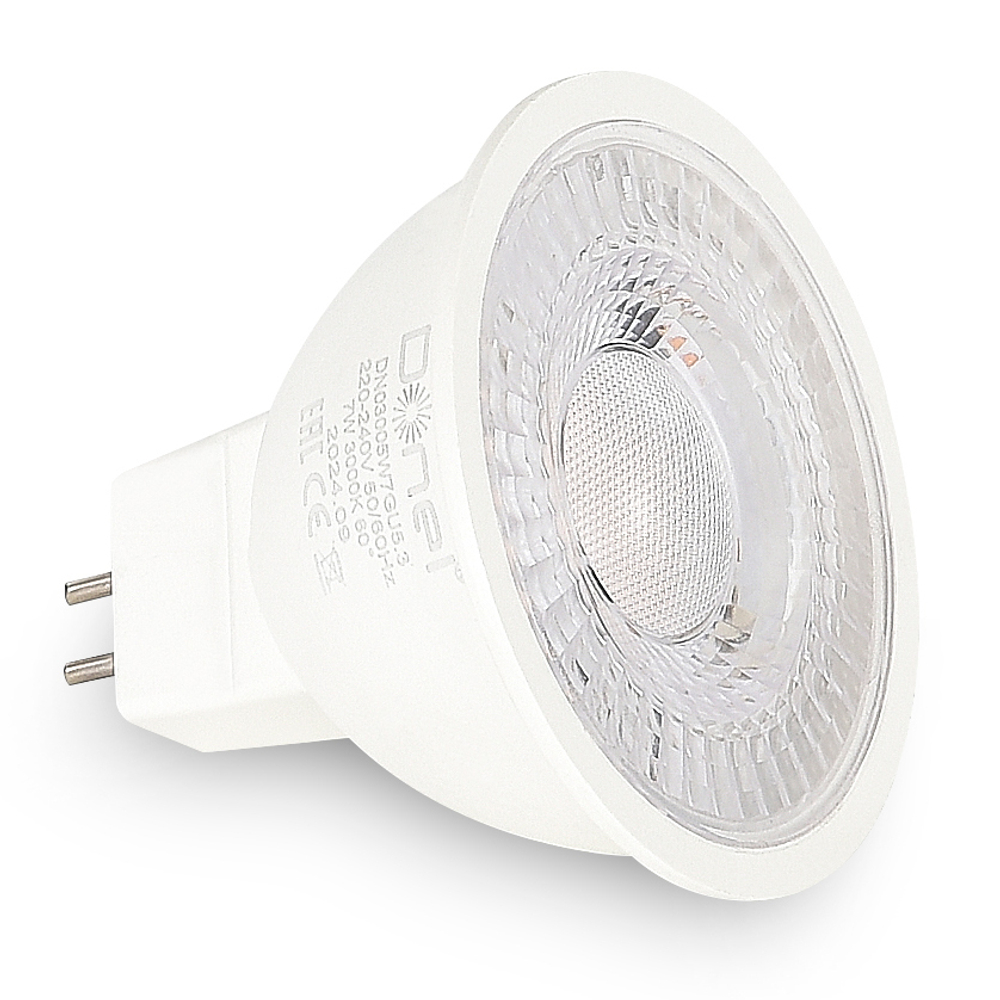 Светодиодная лампа 7Вт,  MR16,  220В,  GU5, 3,  3000K,  525Лм,  Ra&gt;80,  60°,  D50хH50мм
