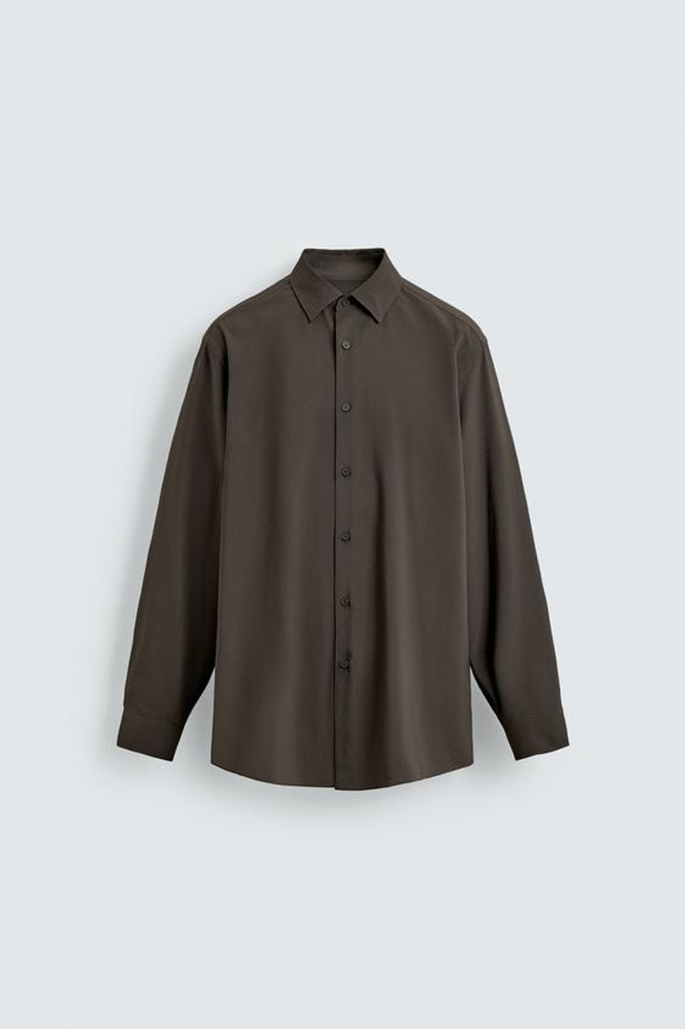 ZARA РУБАШКА ИЗ ЭЛАСТИЧНОЙ ТКАНИ, СЕРОВАТО-КОРИЧНЕВЫЙ