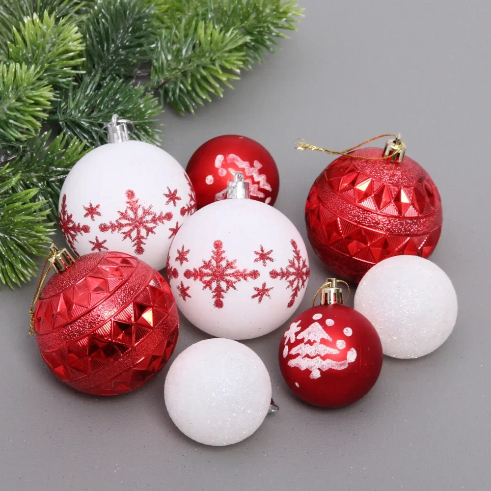 Набор шаров «Snow shine» 7 см + 5 см (24 предмета), Красный/Белый