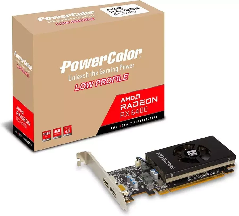 Видеокарта PowerColor AMD RX 6400 4096 16000 64 RTL (AXRX 6400 LP 4GBD6-DH) RTL