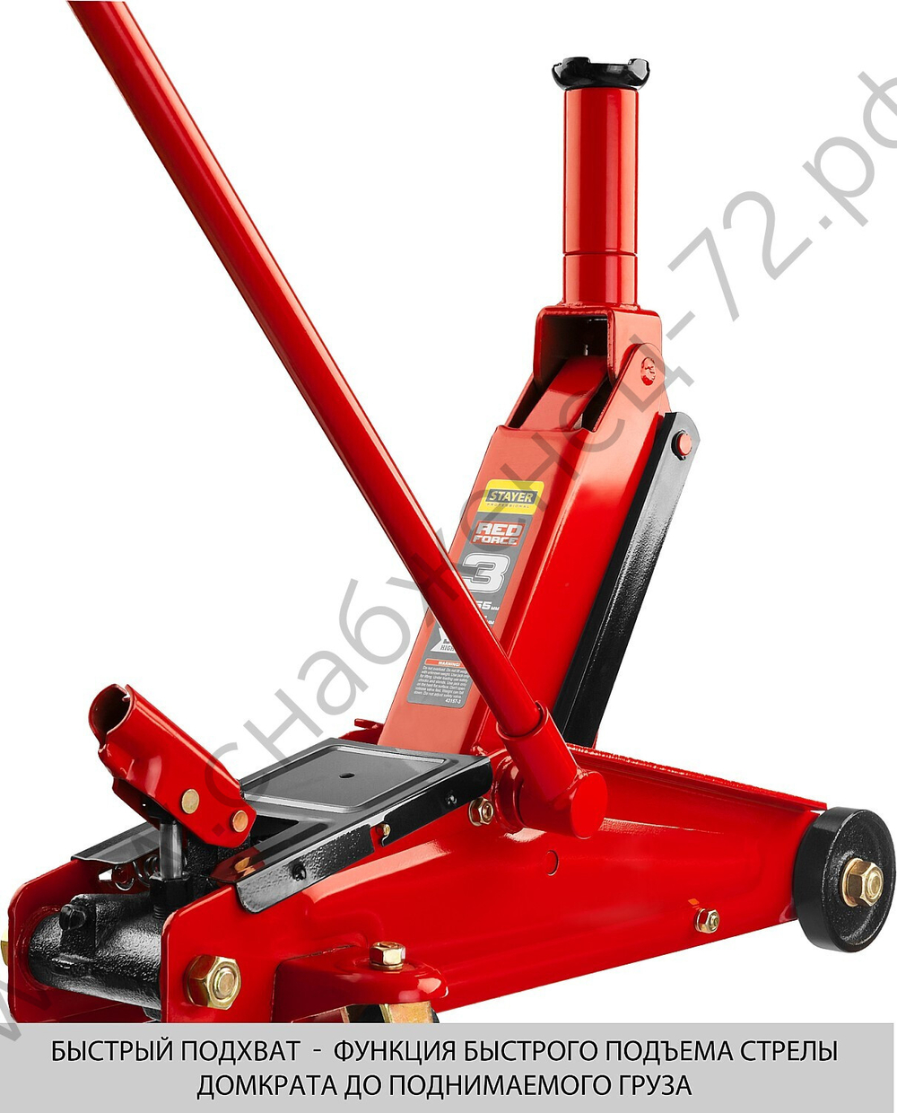 STAYER R-55 RED FORCE, 3 т, 155 - 545 мм, подкатной домкрат с высоким подъемом, Professional (43157-3)
