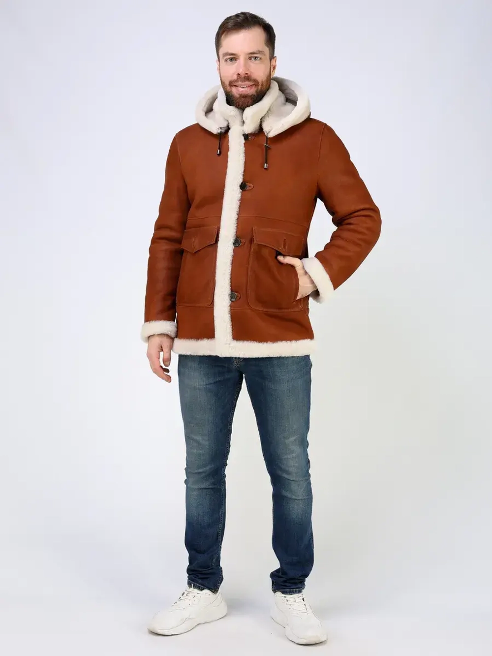 Дубленка зимняя куртка натуральная с капюшоном