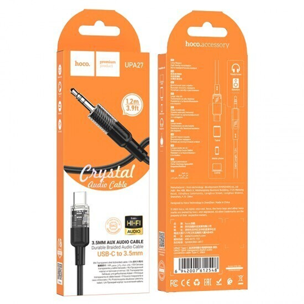 Aux - Type-C аудио кабель Hoco UPA27, 1,2 м, 013350 Черный