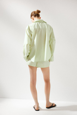 ZARA РУБАШКА ОВЕРСАЙЗ В ПОЛОСКУ ИЗ ПОПЛИНА, СВЕТЛО-ЛАЙМОВЫЙ