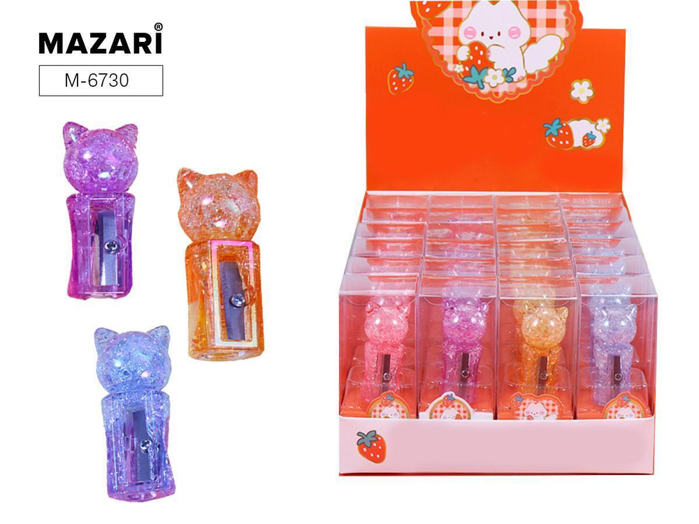 Точилка "CAT " пластиковая,1 отверстие,в ассорт(Mazari)