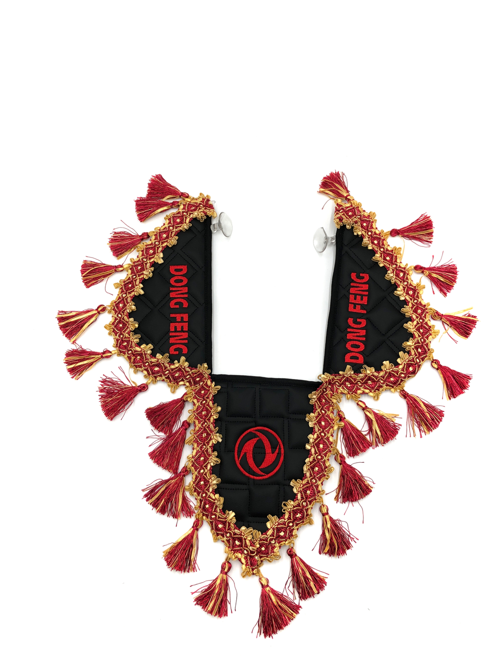 Вымпел тройной DongFeng (экокожа, черный с красными кисточками)