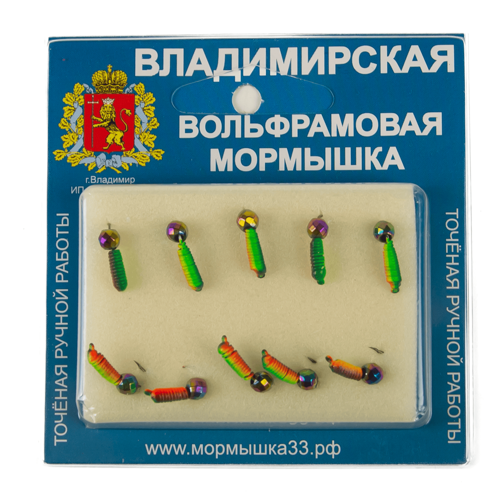 Мормышка Владимирская 514 "Гвоздик рифленый (радуга)" с кристаллом, 2мм, 0.5гр (10шт/уп)