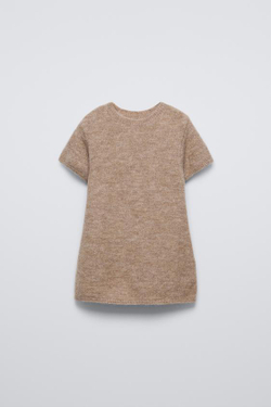 ZARA ТРИКОТАЖНОЕ ПЛАТЬЕ С КОРОТКИМИ РУКАВАМИ, ПЕСОЧНЫЙ