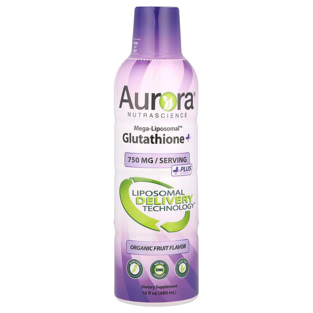 Aurora Nutrascience, Mega-Liposomal™ Glutathione+, глутатион с витамином C, вкус органических фруктов, 750 мг, 480 мл (16 жидк. унций)