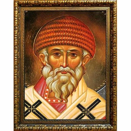Икона Святителя Спиридона Тримифунтского на холсте.