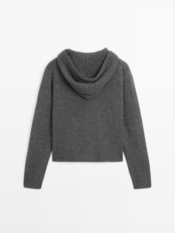 Massimo Dutti Кардиган из 100% шерсти с капюшоном, антрацитово-серый