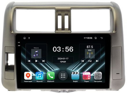 Магнитола для Toyota Land Cruiser Prado 150 2009-2013 (рамка бронза) - FarCar DX065M монитор 9.5" IPS на Android 13, 4+64Гб, CarPlay