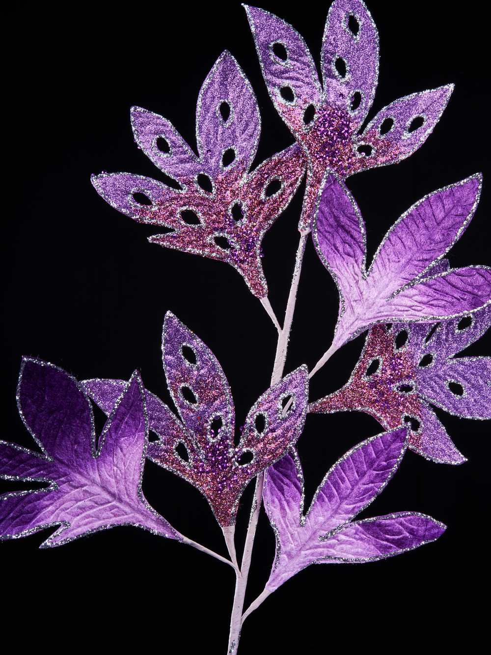 Веточка с листьями 36х74см ChristmasDeLuxe фиолетовая