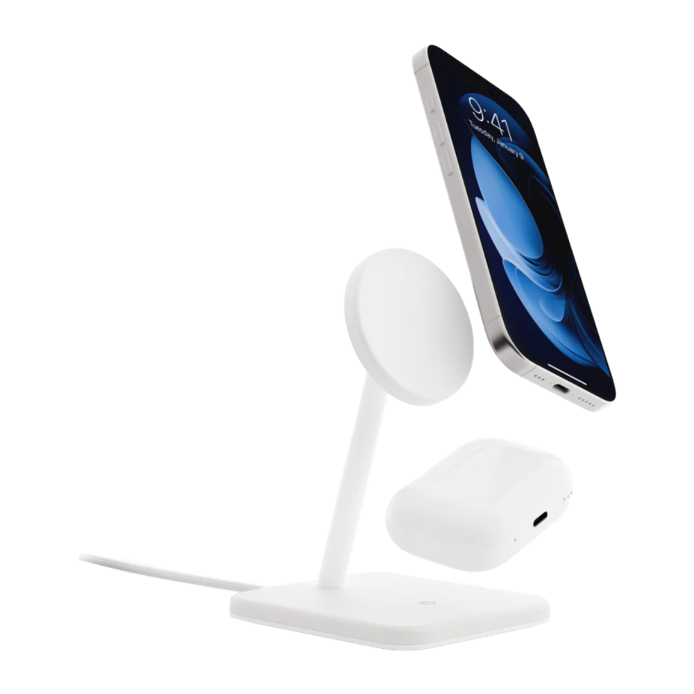 Зарядная станция MagSafe Twelve South HiRise 2 Deluxe для iPhone и AirPods (Qi2) Беспроводная зарядка: Qi 15 Вт, Qi 5 Вт. Проводная зарядка: нет. Сертификация Qi2. Отсутствует LED-индикация