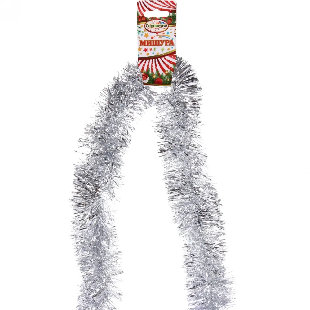 Мишура 2 м 6 см «Изумрудный блеск», Серебро