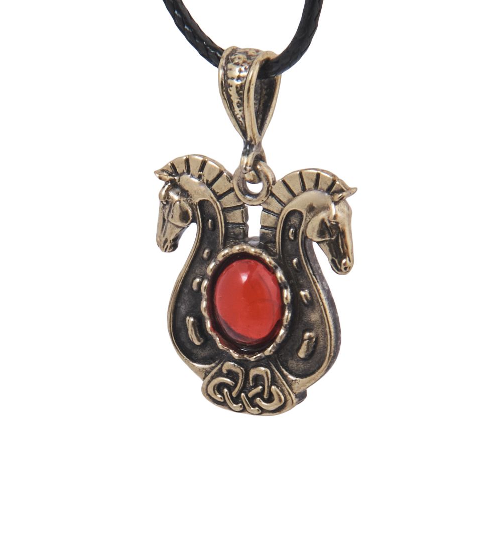 AM-4248 Подвеска «Кони» (латунь, янтарь)