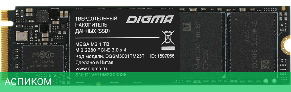 SSD диск Digma Mega M2 1TB (DGSM3001TM23T)