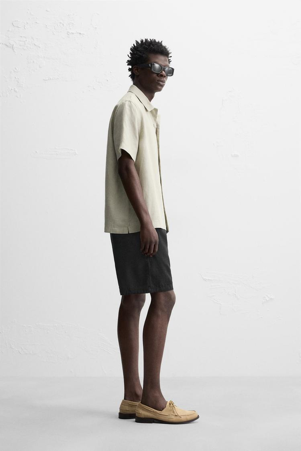 ZARA ШОРТЫ ИЗ ХЛОПКА И ЛЬНА, ЧЕРНЫЙ