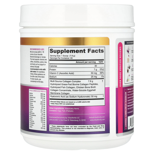 Vitauthority, Multi Collagen Protein +, без добавок, 468 г (16,52 унции)