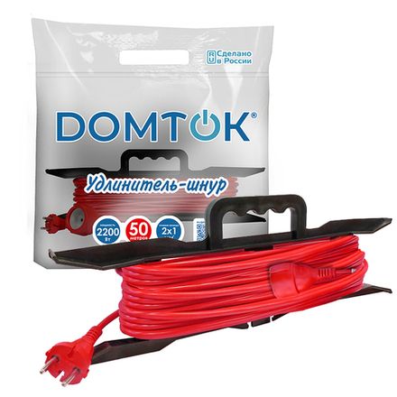 Удлинитель-шнур на рамке "DOMTOK" ПВС 2*1, 2,2кВт, б/з 50м (1/6)