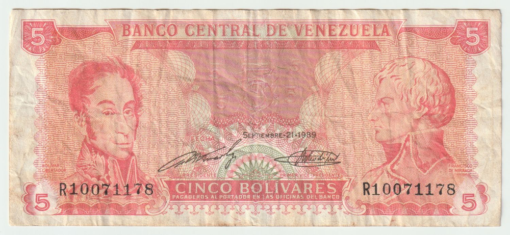 Venezuela, 5 Bolívares, 1989