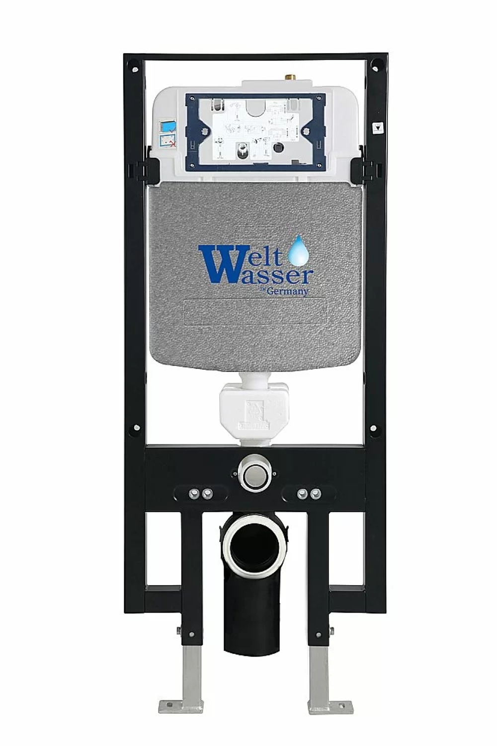 Унитаз подвесной WeltWasser AMBERG 497 + MERZBACH 043 GL-WT + AMBERG RD-BL белый глянцевый, безободковый, с крышкой микролифт, слив-торнадо, с инсталляцией и черной кнопкой