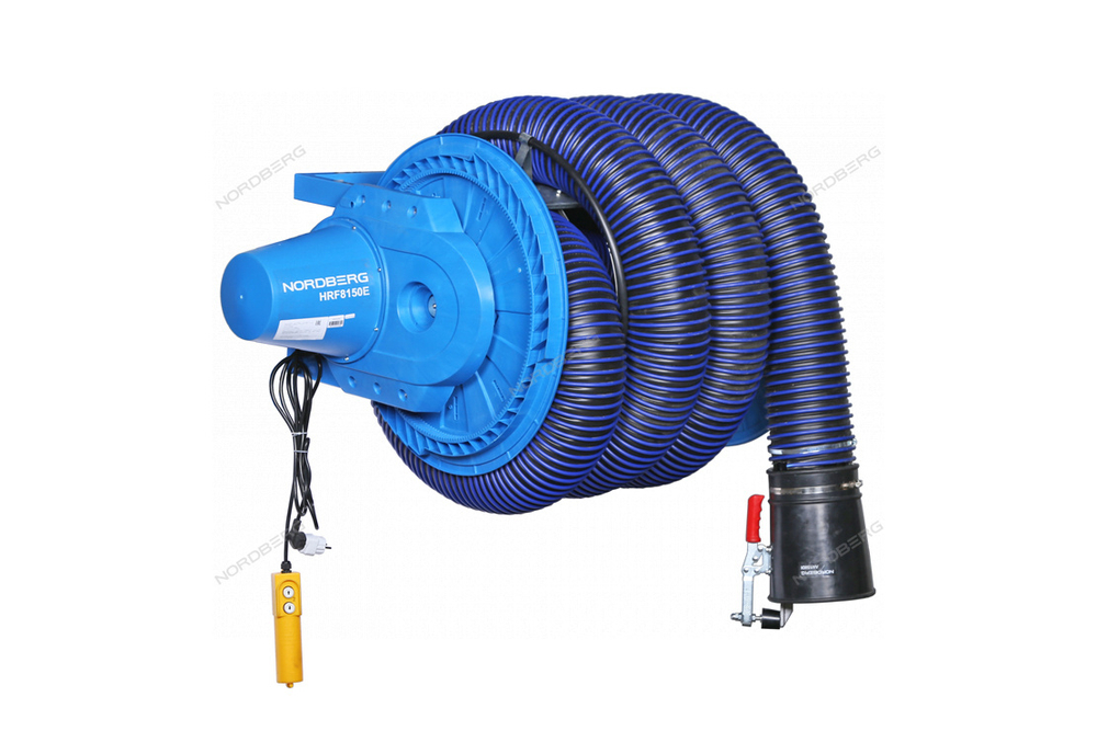 Катушка для сбора выхлопных газов с автоматическим приводом со шлангом L=8 м, D=150 мм и насадкой NORDBERG HRF8150E-KIT